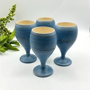 Rare Kona Hawaiian 4 Blue Goblets. Made by “The Pottery”. Vintage.